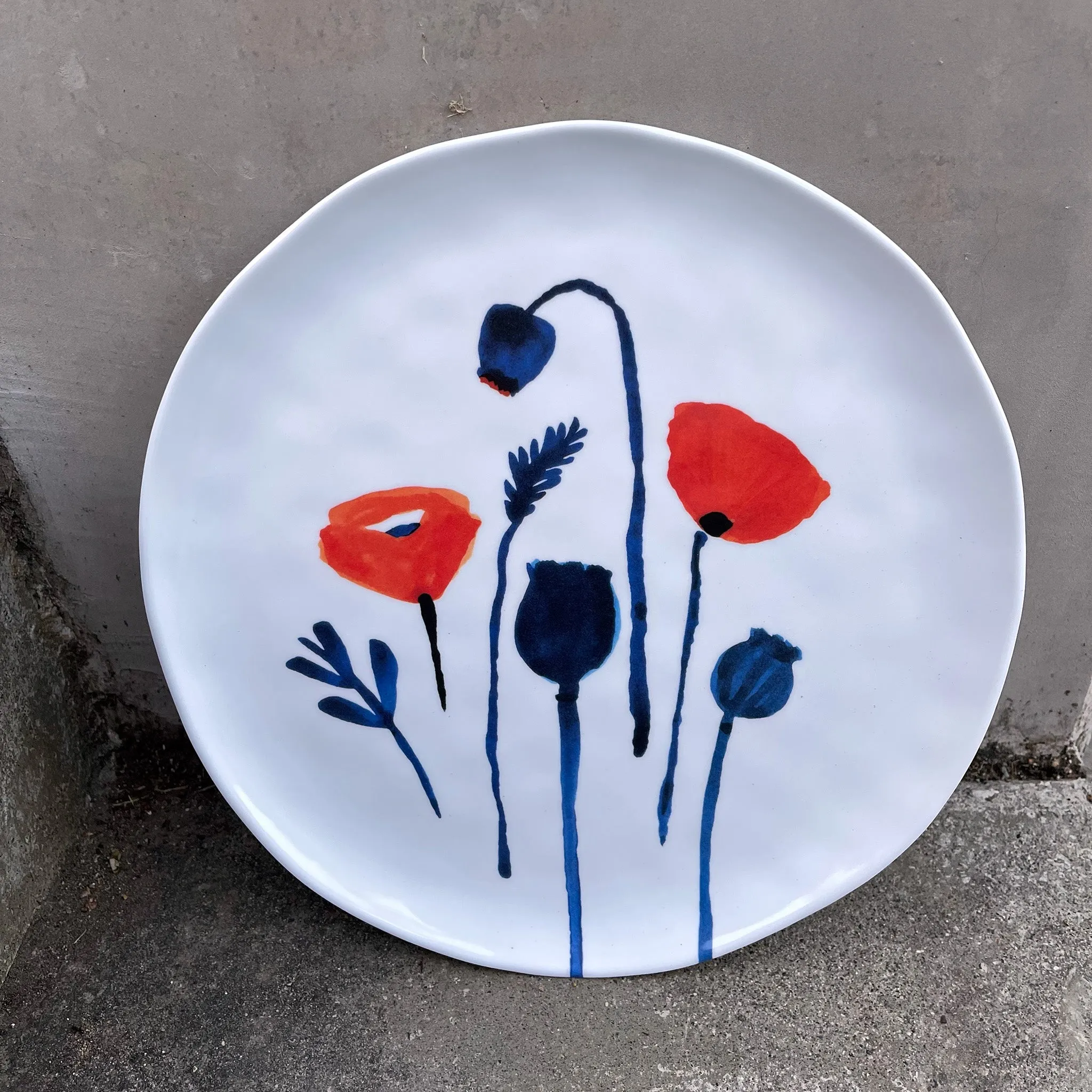 Inky Poppies "Handmade Look" 9" Melamine Plate Set