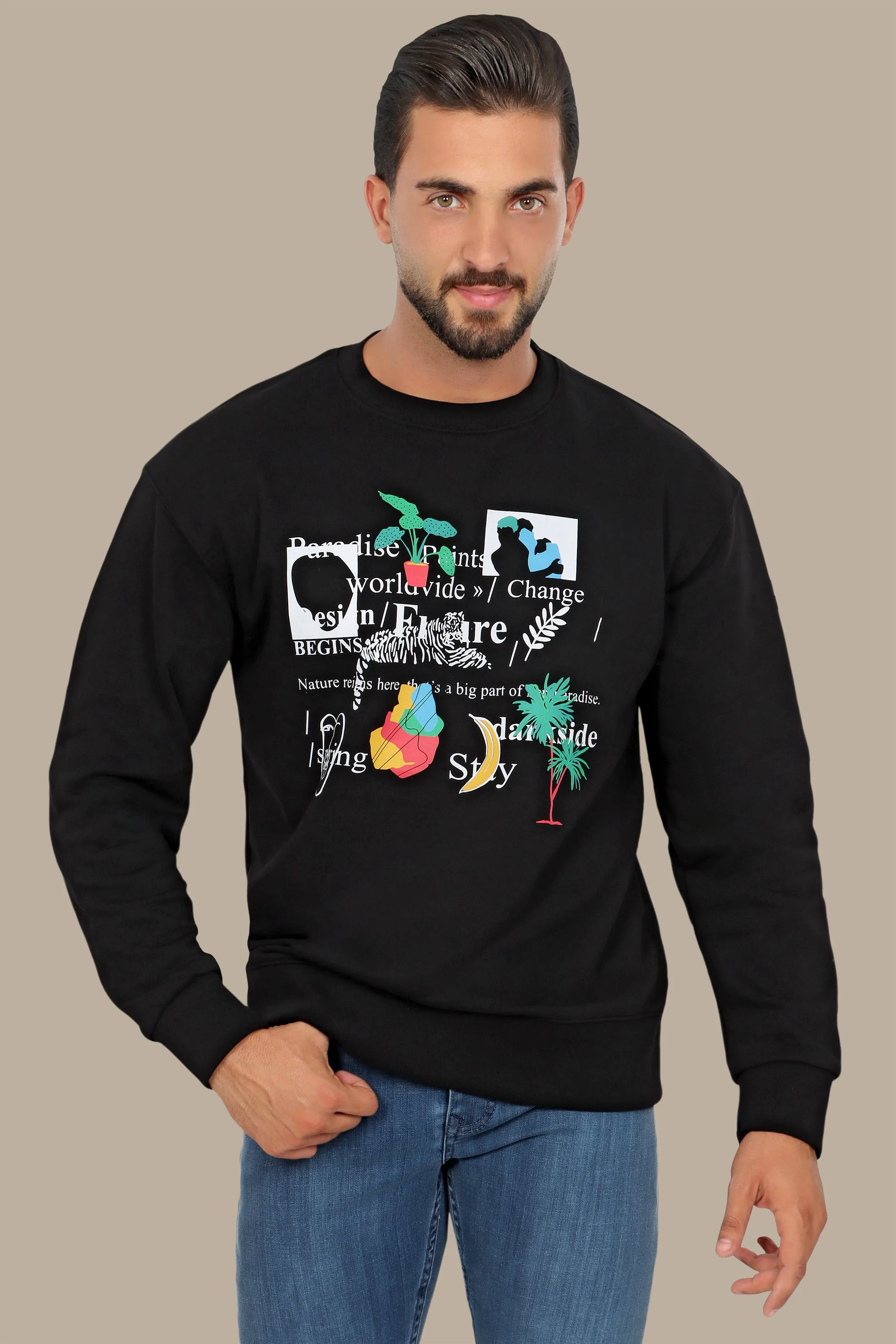 Inscribed Elegance: Black Sweatshirt with Printed Letters