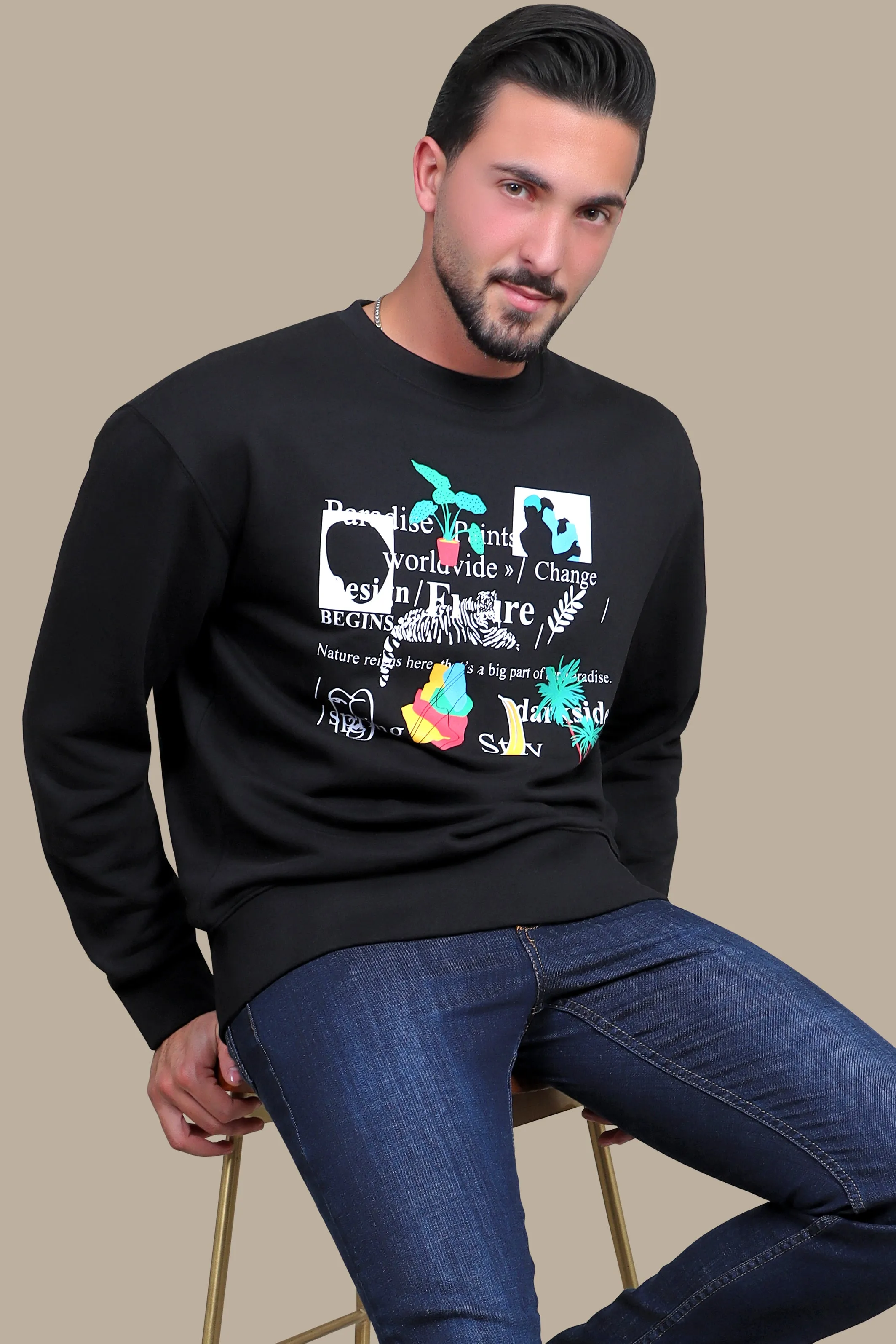 Inscribed Elegance: Black Sweatshirt with Printed Letters