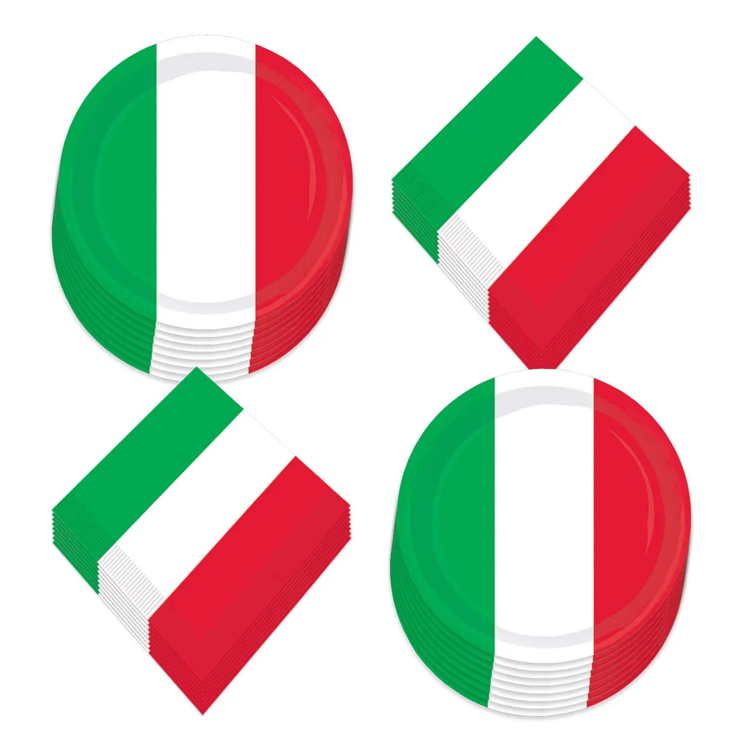 Italian Party Supplies - Italy Flag Green, White, and Red Paper Dessert Plates and Beverage Napkins (Serves 16)