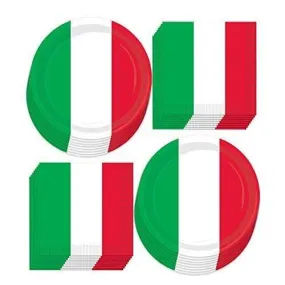 Italian Party Supplies - Italy Flag Red, White, and Green Paper Dinner Plates and Luncheon Napkins (Serves 16)