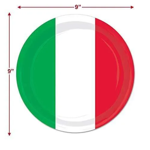 Italian Party Supplies - Italy Flag Red, White, and Green Paper Dinner Plates and Luncheon Napkins (Serves 16)