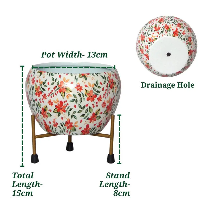 Julietta Peach Floral Planter With Stand - Set Of Two