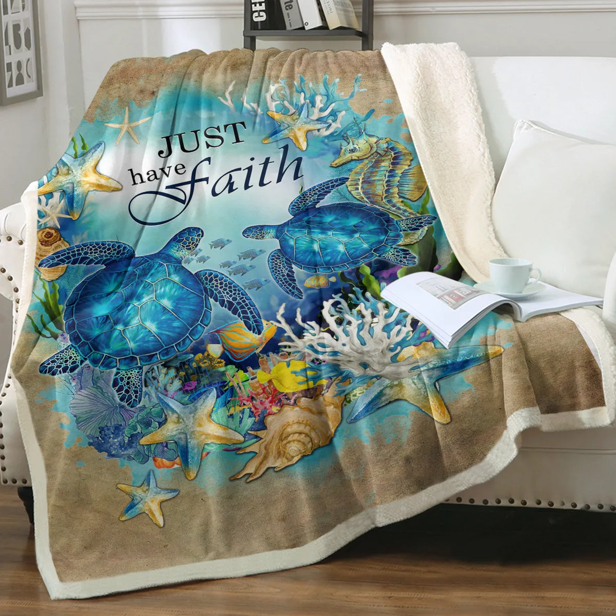 Just Have Faith Sea Turtle Soft Sherpa Blanket