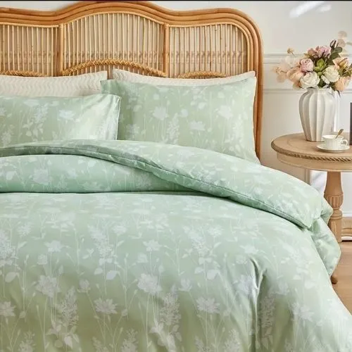 King size 6 piece duvet cover set green floral bedding set.