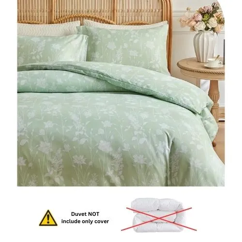 King size 6 piece duvet cover set green floral bedding set.