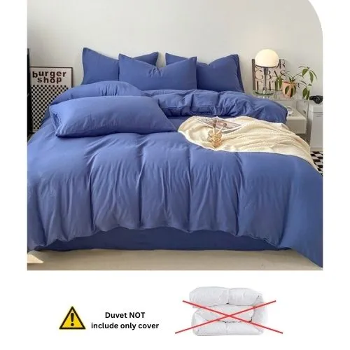 King size 6 Pieces bedding Set, Washable Cotton Blue Color.