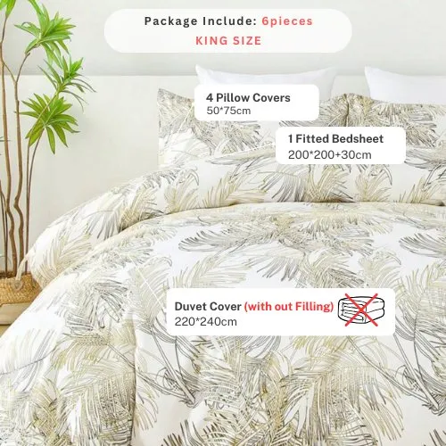 King Size 6 pieces, duvet cover set, golden leaf design.