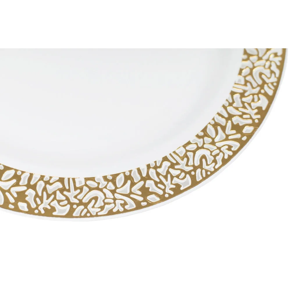 Lace Plastic Plates 7.5" Small (10/pk) - White Gold-Trimmed