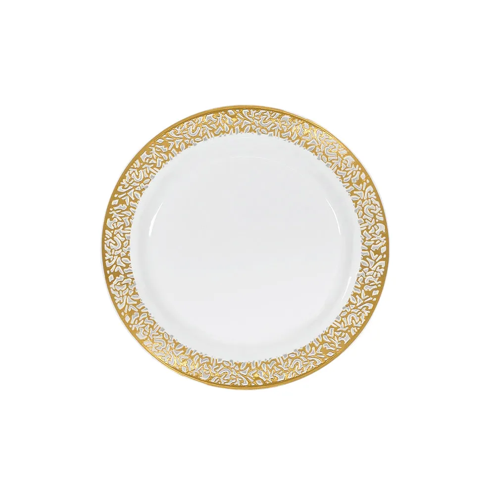 Lace Plastic Plates 7.5" Small (10/pk) - White Gold-Trimmed