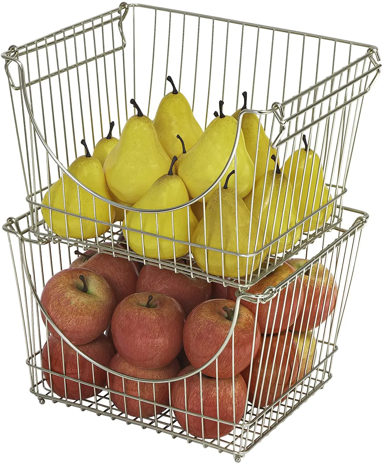 Large Metal Wire Stacking Baskets with Handles