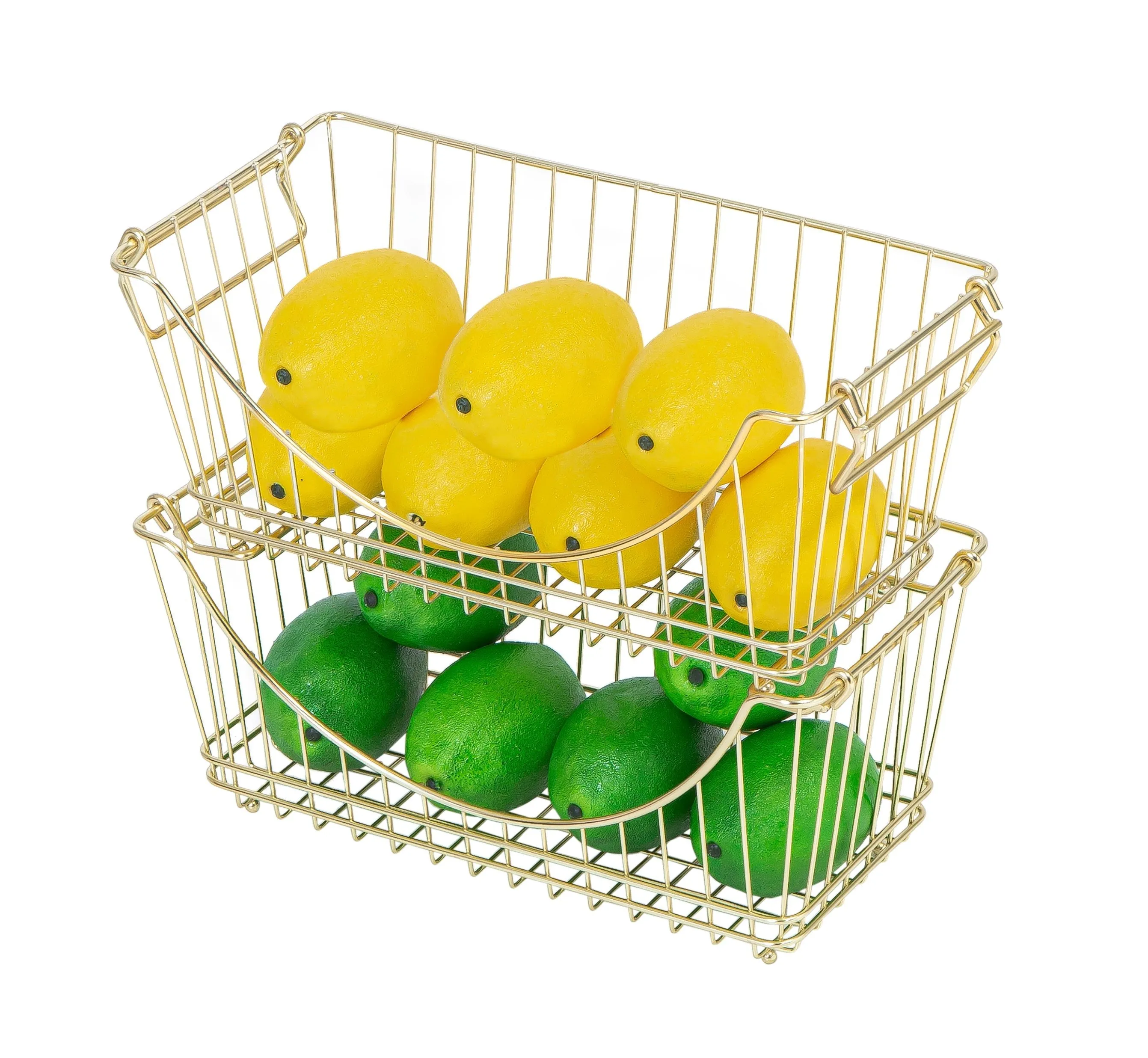 Large Metal Wire Stacking Baskets with Handles