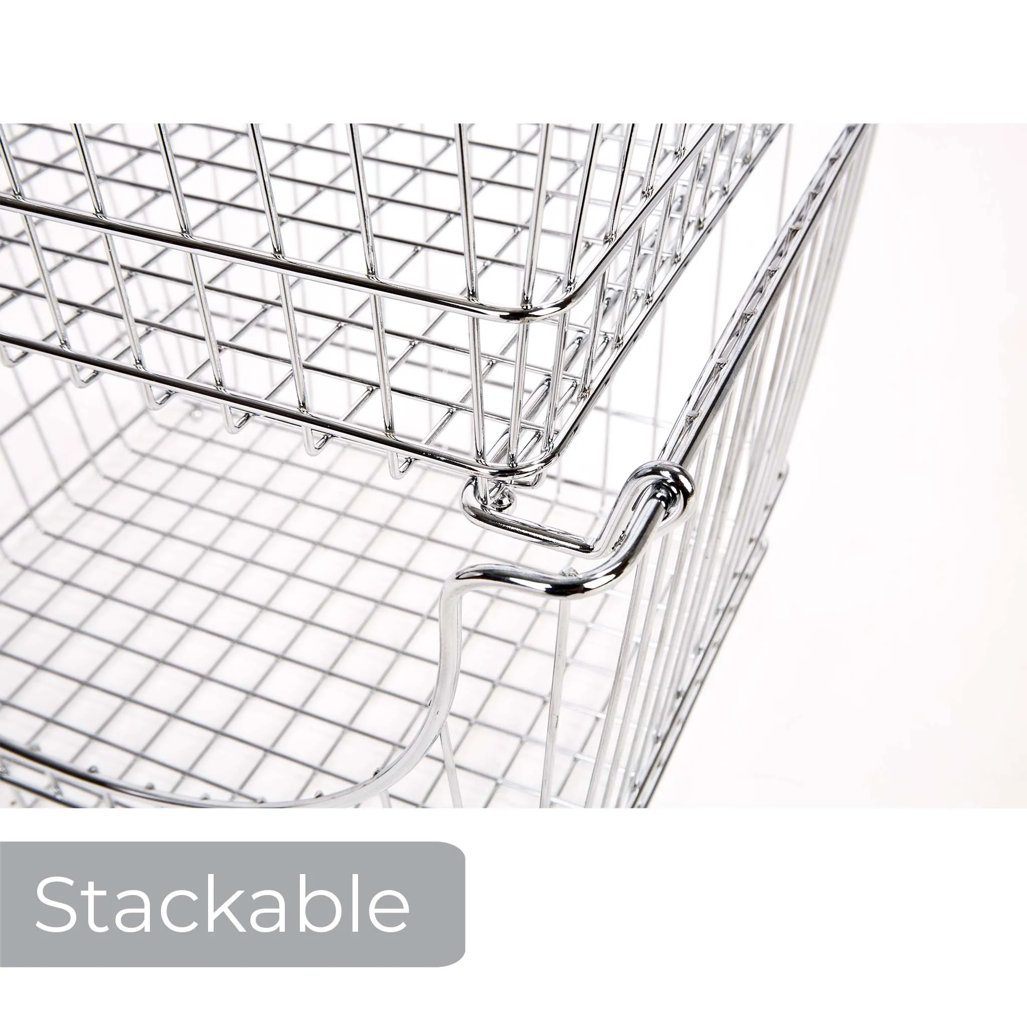 Large Metal Wire Stacking Baskets with Handles