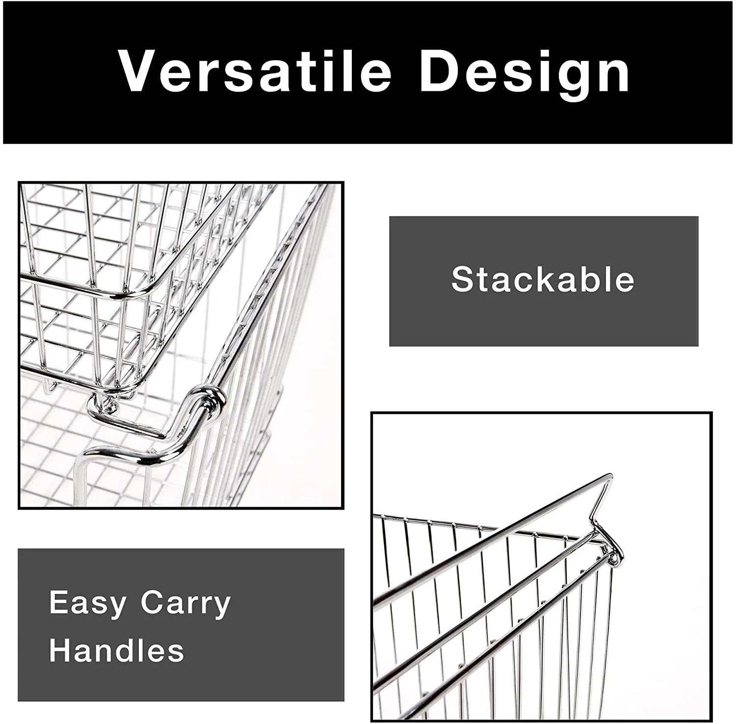 Large Metal Wire Stacking Baskets with Handles