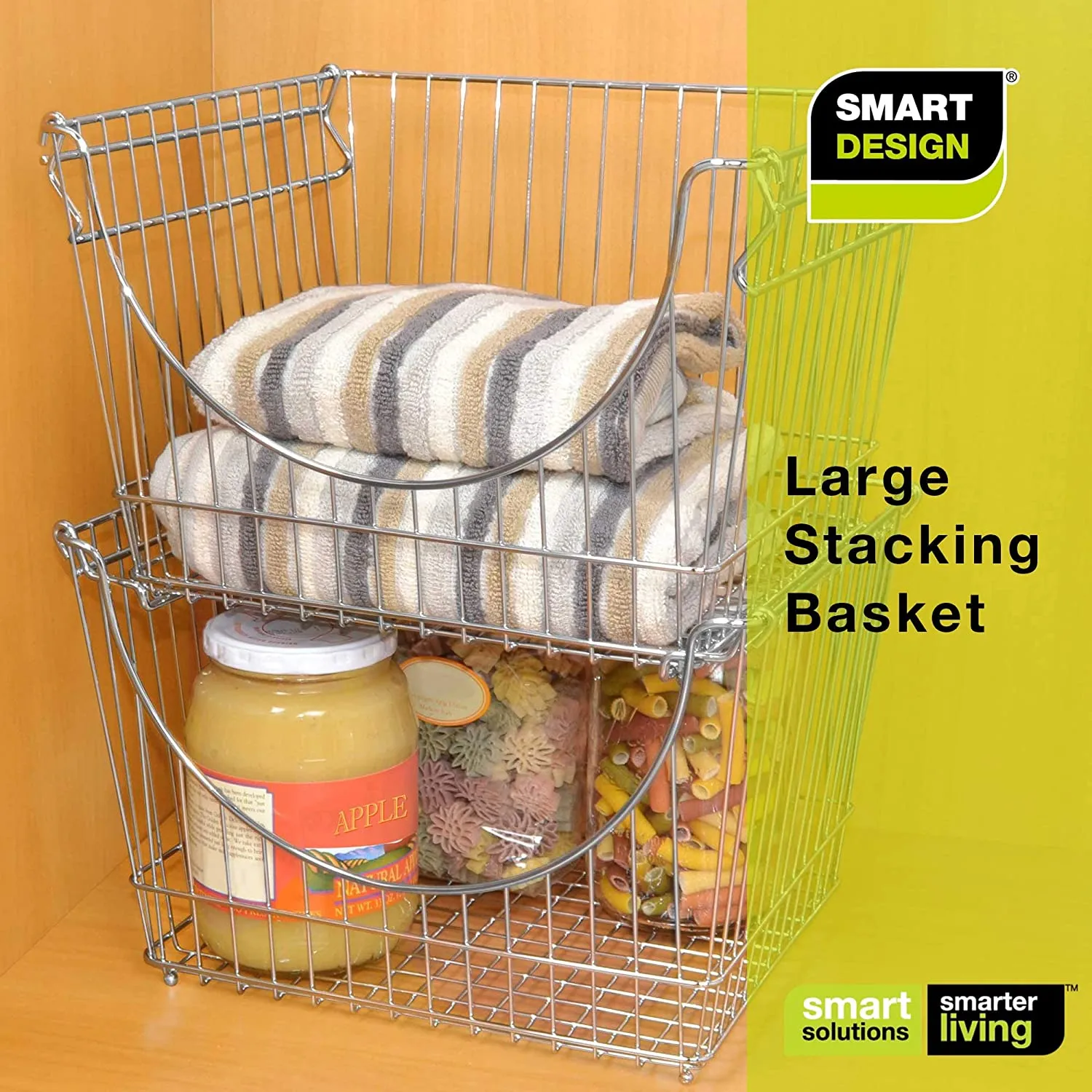 Large Metal Wire Stacking Baskets with Handles