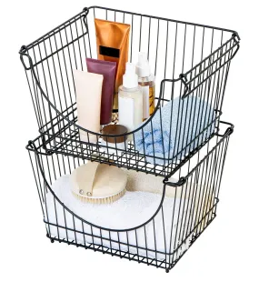 Large Metal Wire Stacking Baskets with Handles