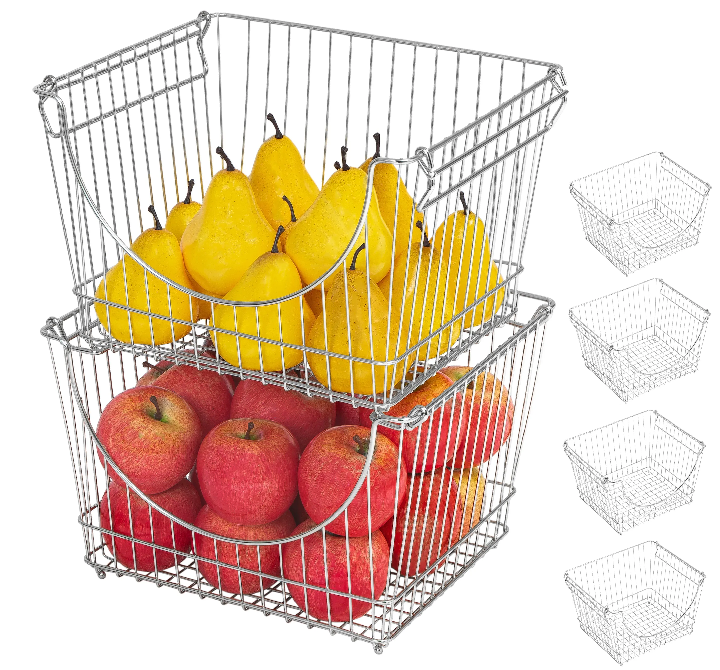 Large Metal Wire Stacking Baskets with Handles