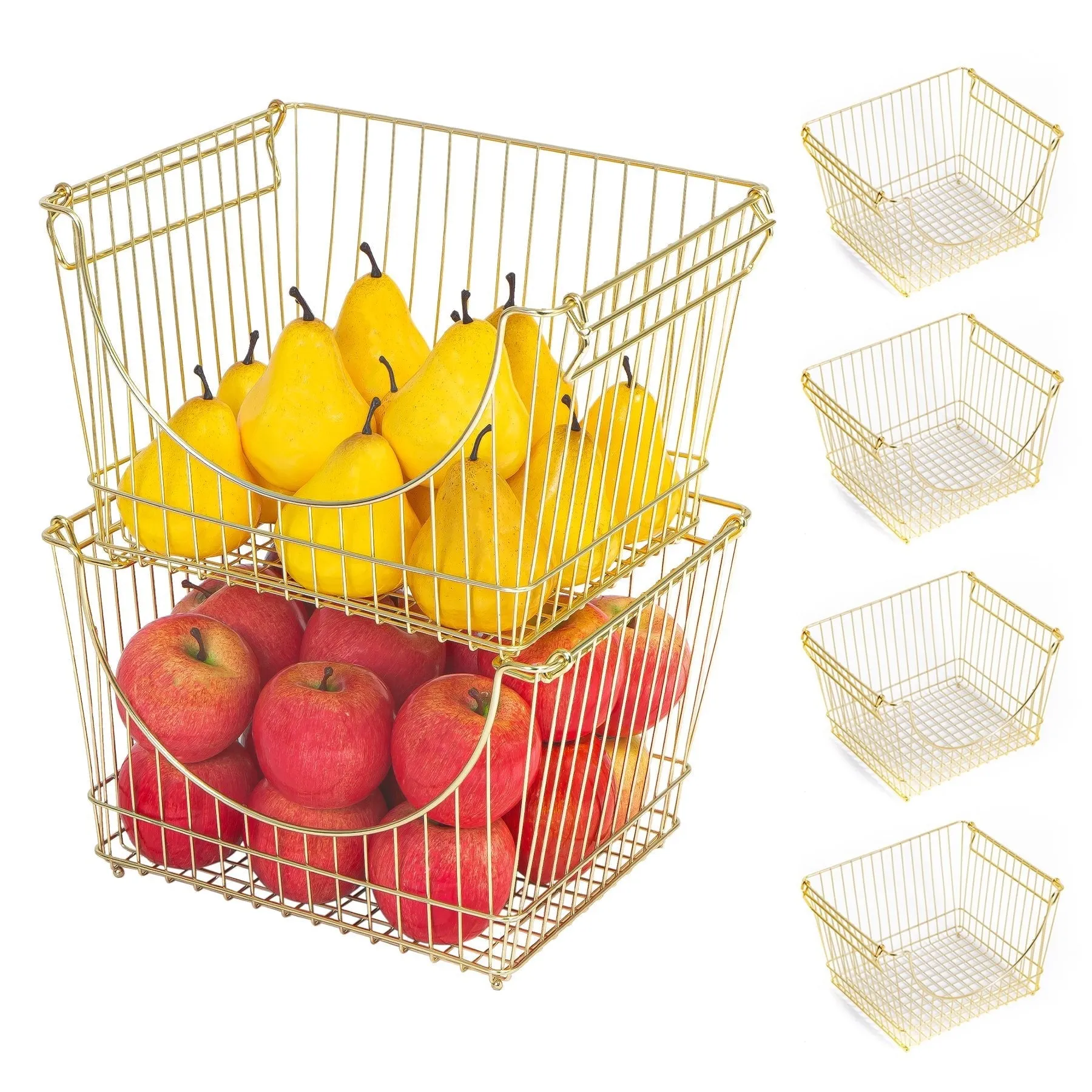 Large Metal Wire Stacking Baskets with Handles