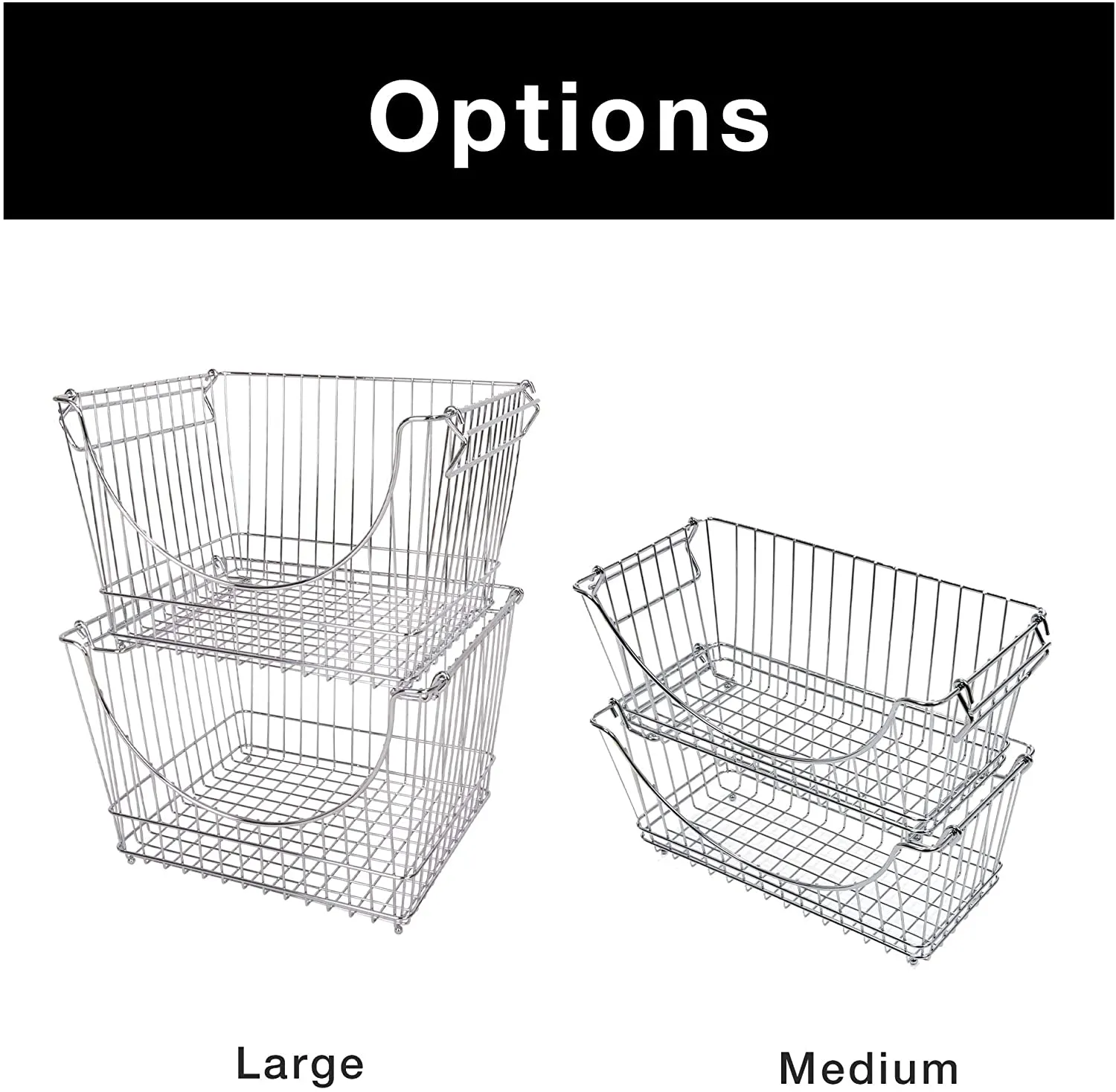 Large Metal Wire Stacking Baskets with Handles