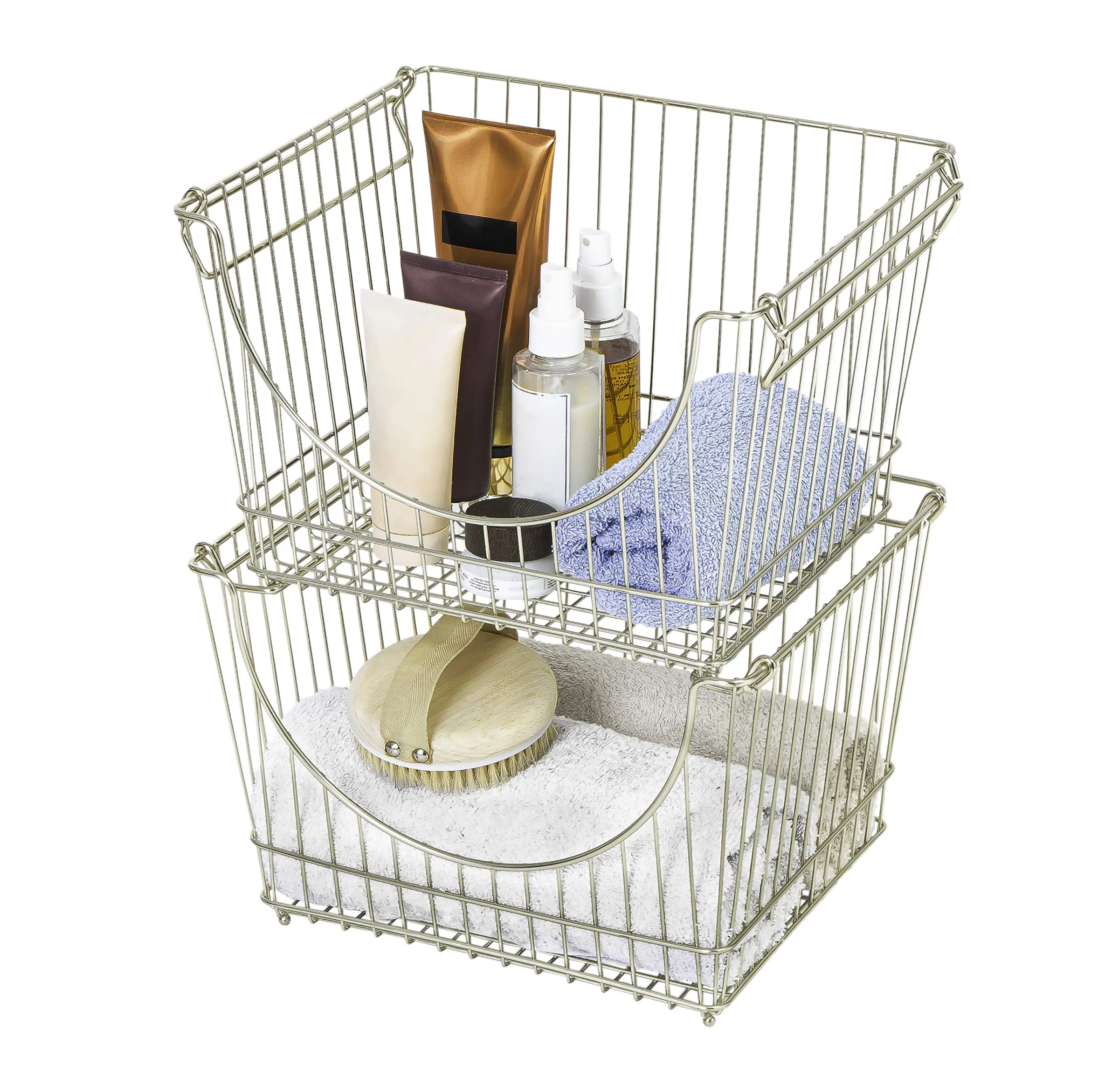 Large Metal Wire Stacking Baskets with Handles