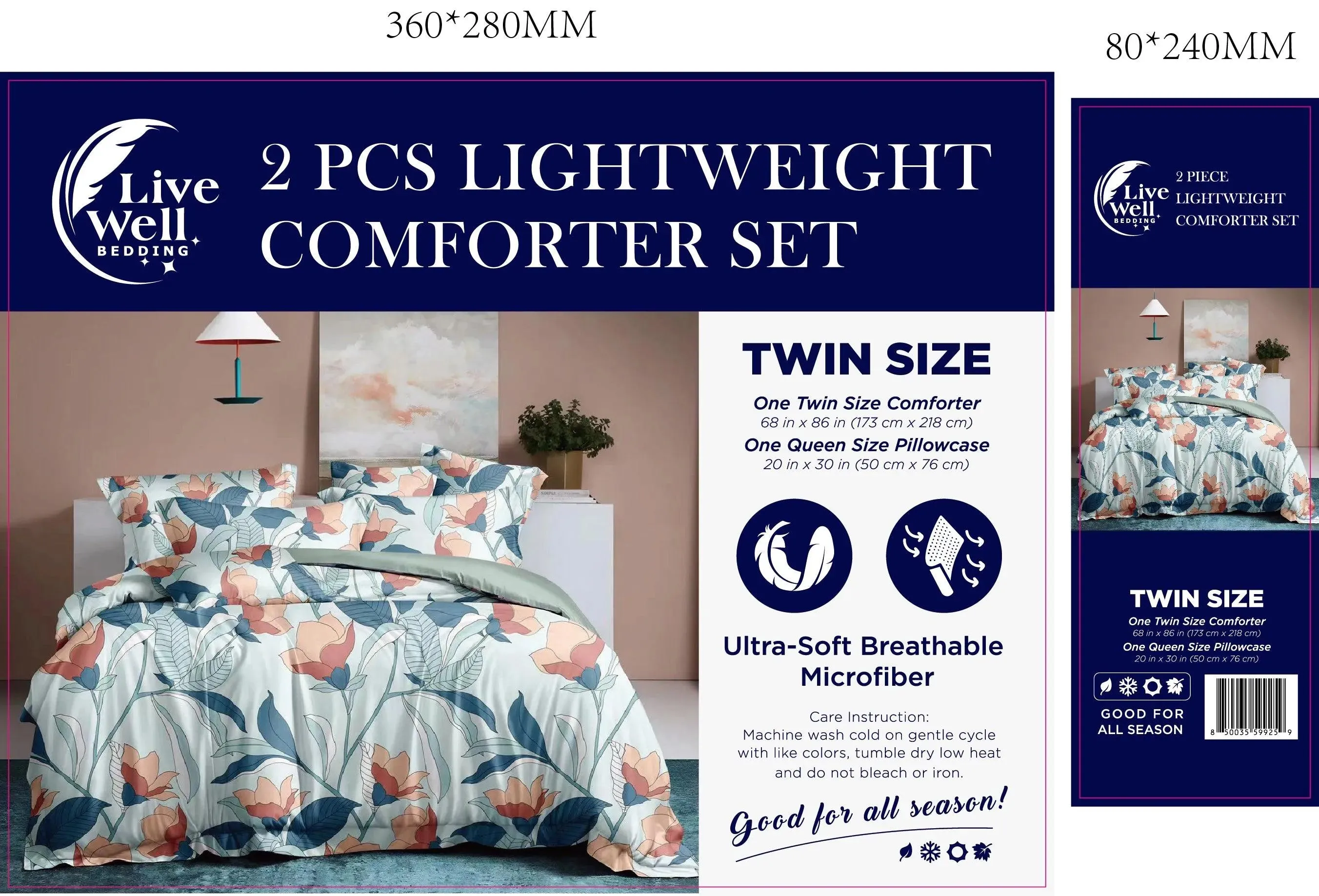 LiveWell Bedding 3 Piece Lightweight Comforter Set (6 Styles)