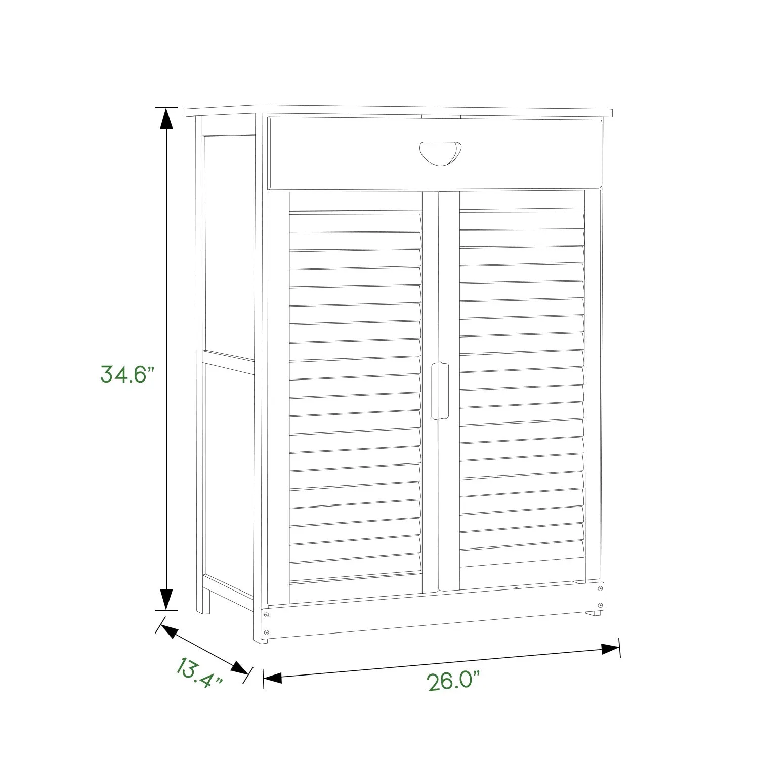 Louver Panel Double Door Cabinet - with Drawer