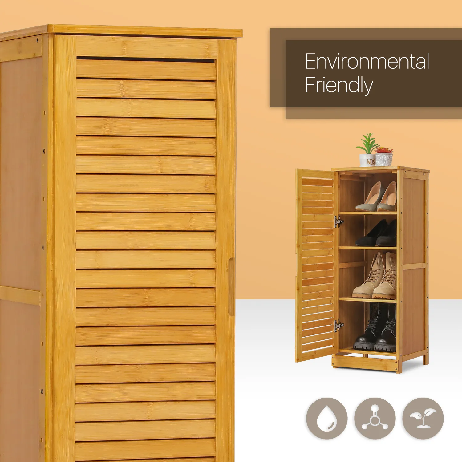 Louver Panel Shoe Cabinet - 13" - Natural