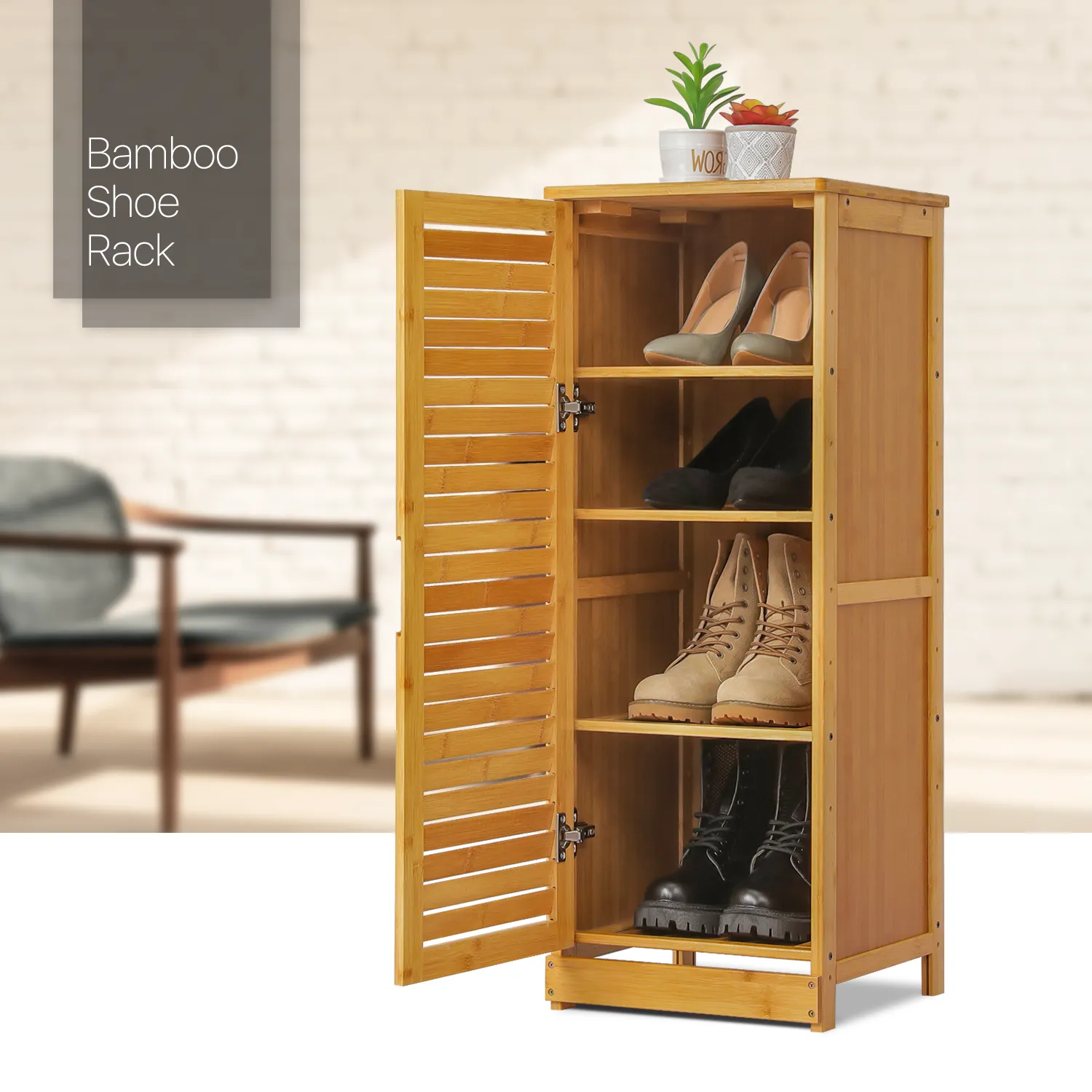 Louver Panel Shoe Cabinet - 13" - Natural