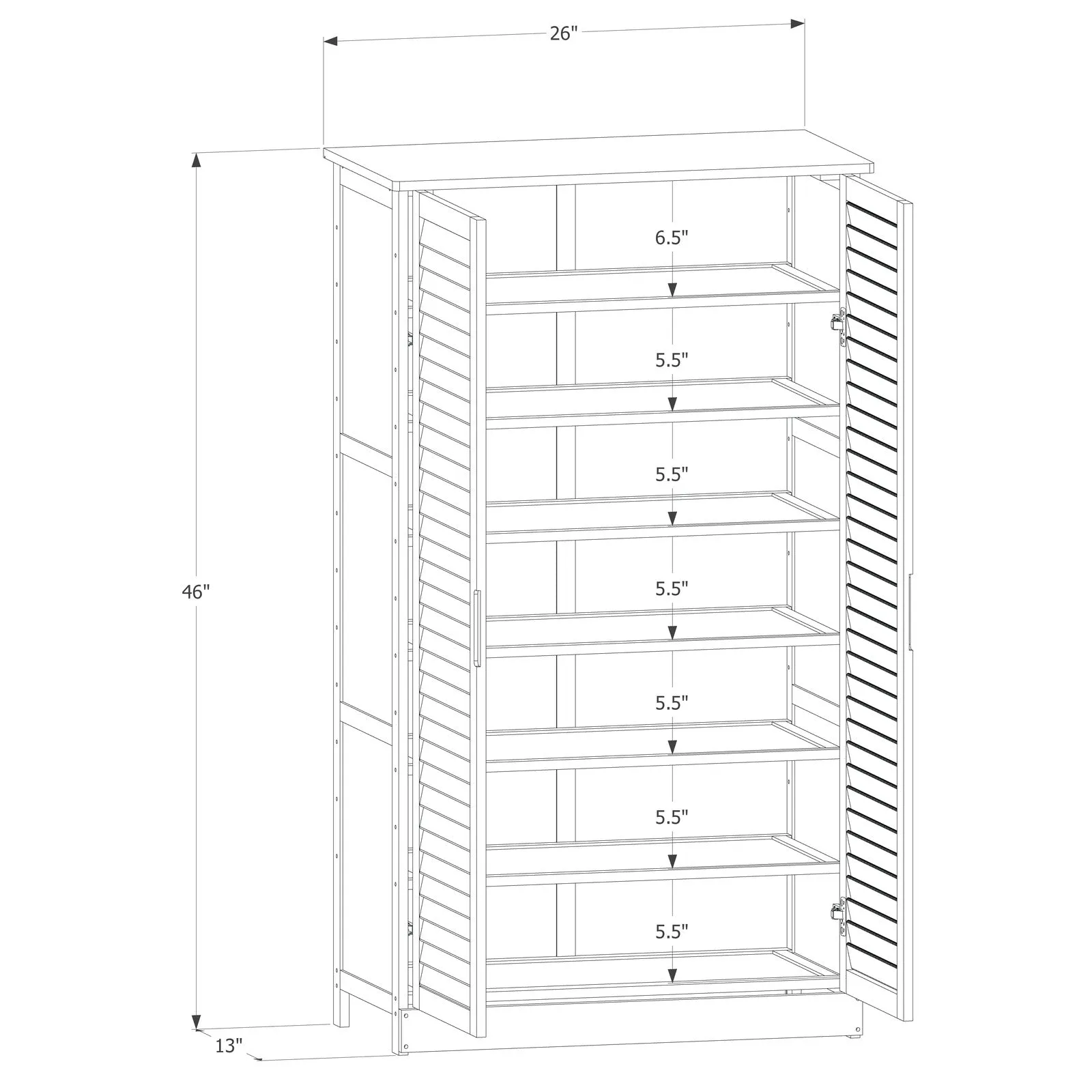 Louver Panel Shoe Cabinet - 26" - without Drawer - Brown