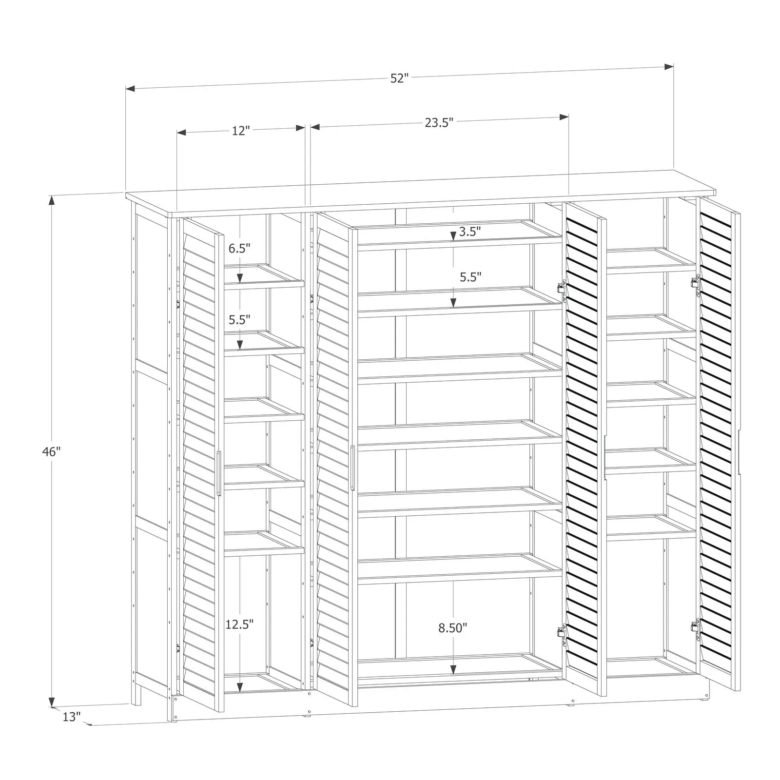 Louver Panel Shoe Cabinet - 52" - without Drawer - Brown