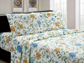 Luxurious Brushed Microfiber Blue Floral Pattern