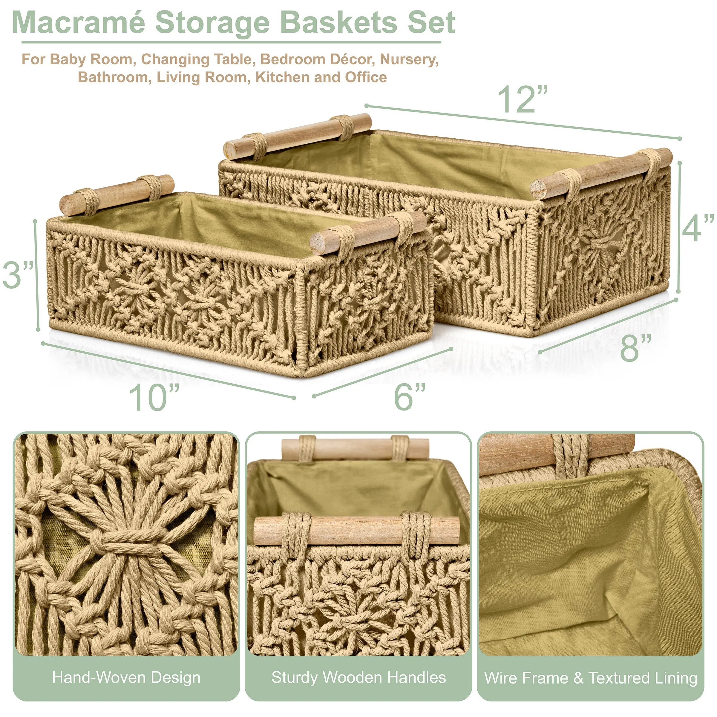 Macrame Boho Decor Baskets (Set of 2)