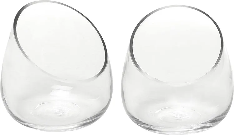 Modern Clear Glass Display Bowls, Plant Vases, Votive Candle Holder, Decorative Storage Jars, Set of 2