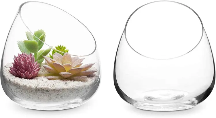 Modern Clear Glass Display Bowls, Plant Vases, Votive Candle Holder, Decorative Storage Jars, Set of 2