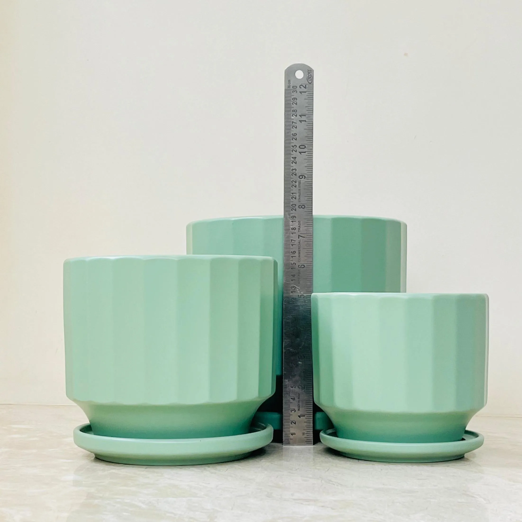 Modern Ribbed Turquoise Indoor Planter Set Of 3