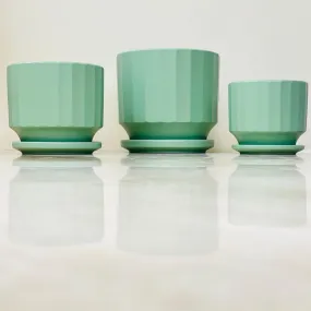 Modern Ribbed Turquoise Indoor Planter Set Of 3