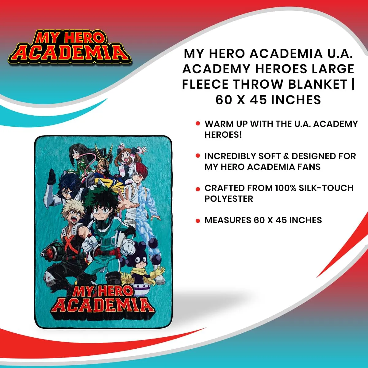 My Hero Academia U.A. Academy Heroes Large Fleece Throw Blanket | 60 x 45 Inches