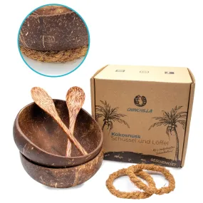 NATURAL COCONUT BOWLS SET - 2 Coconut bowls   2 Wooden spoons   Bowl holder🥥