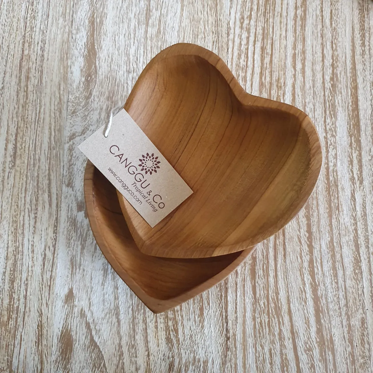 Natural Teak Breakfast & Dinner Heart Bowls