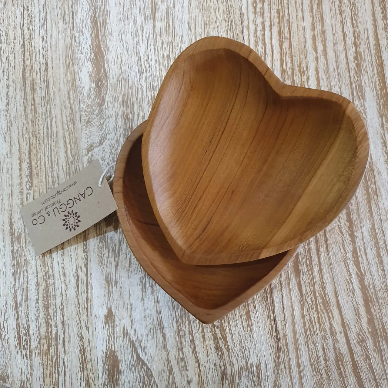 Natural Teak Breakfast & Dinner Heart Bowls