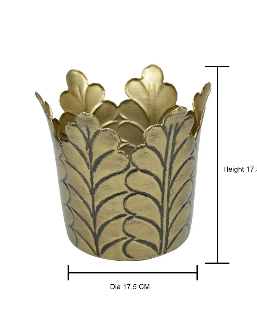 Nature'S Imprint Stainless Steel Flower Planter In Antique Gold