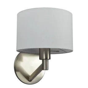 Nebula Brushed Nickel Base Wall Lamp with Rotary Switch White Fabric Shade