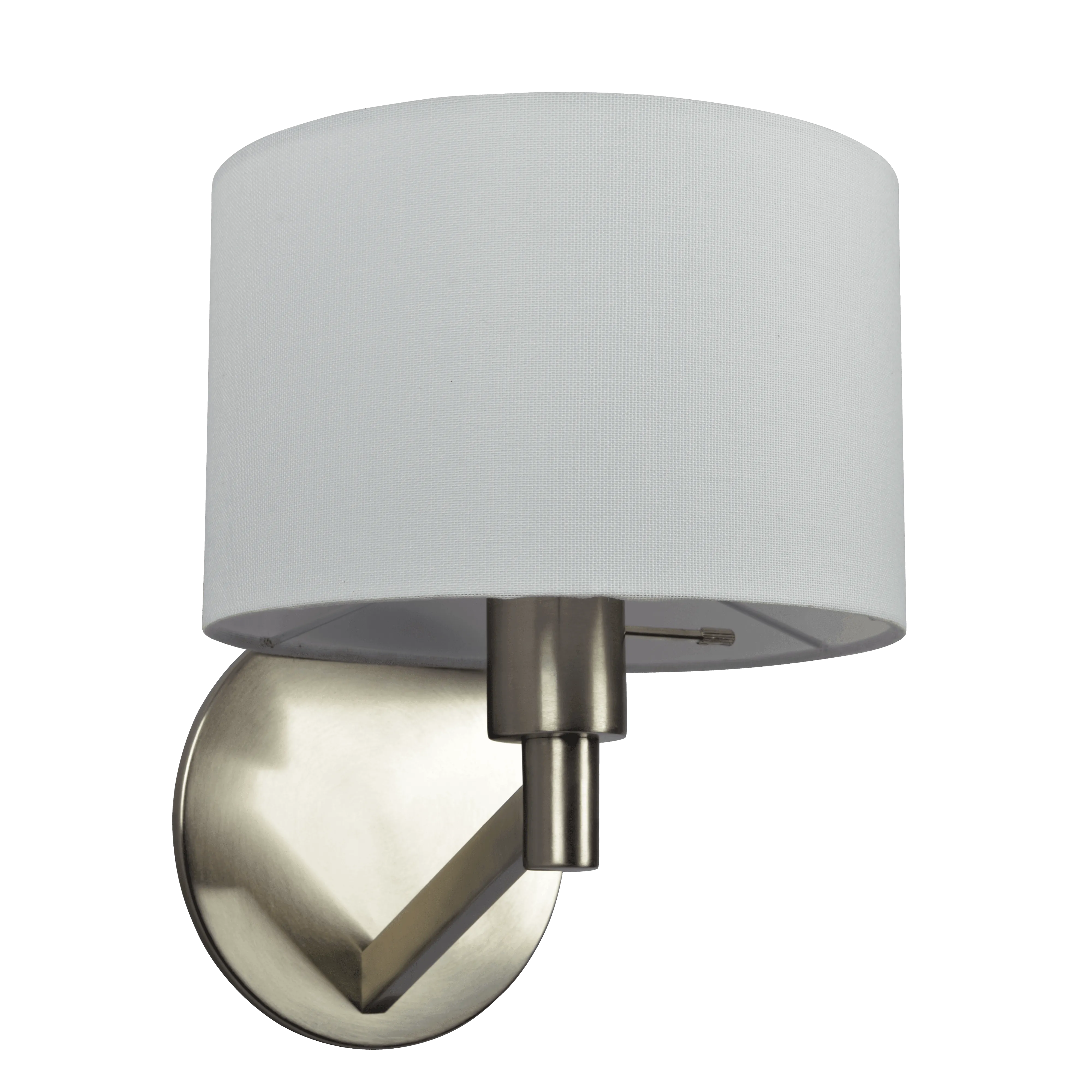 Nebula Brushed Nickel Base Wall Lamp with Rotary Switch White Fabric Shade