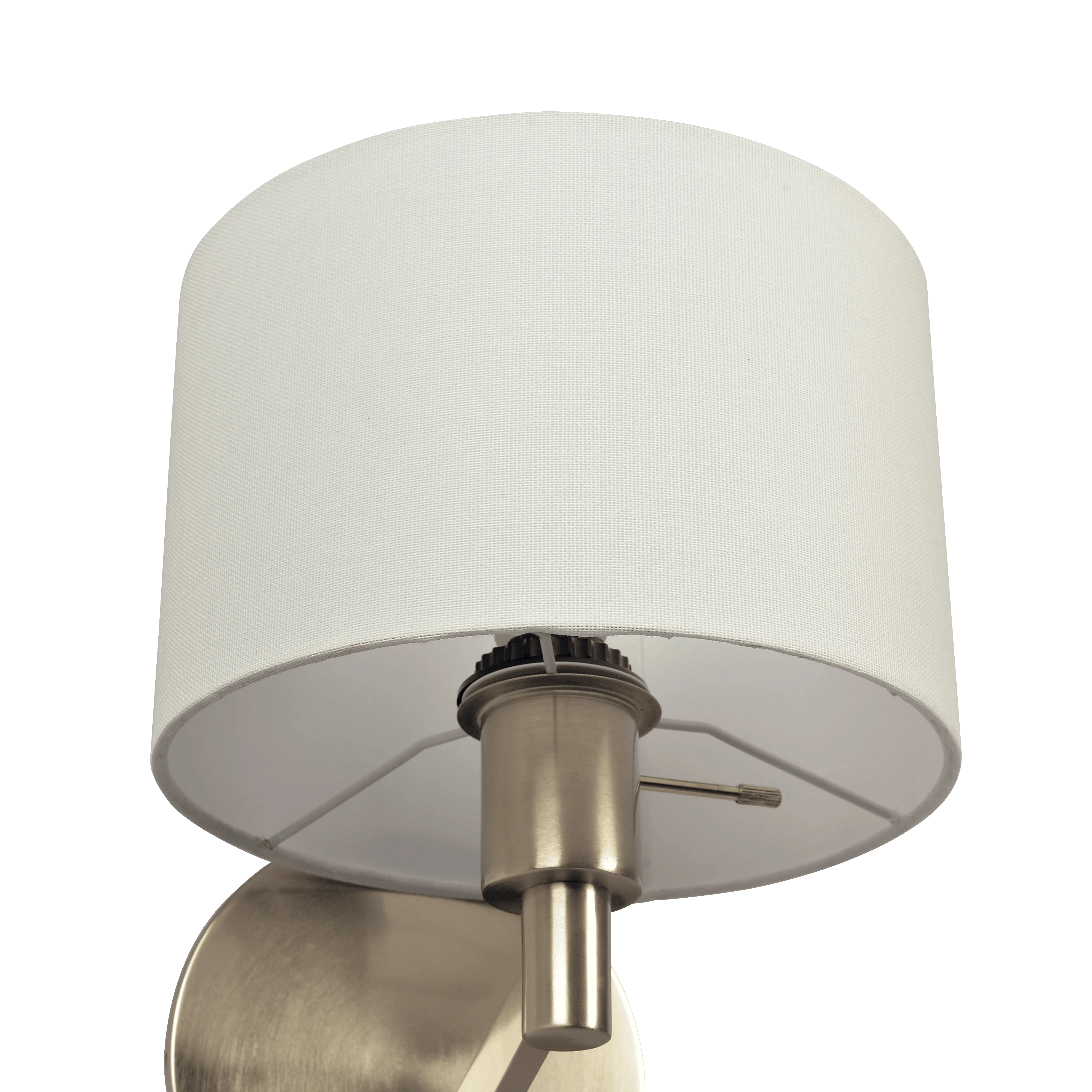 Nebula Brushed Nickel Base Wall Lamp with Rotary Switch White Fabric Shade