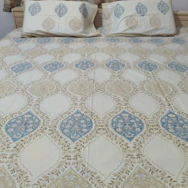 NESTED BEIGE AND BLUE BED SHEET