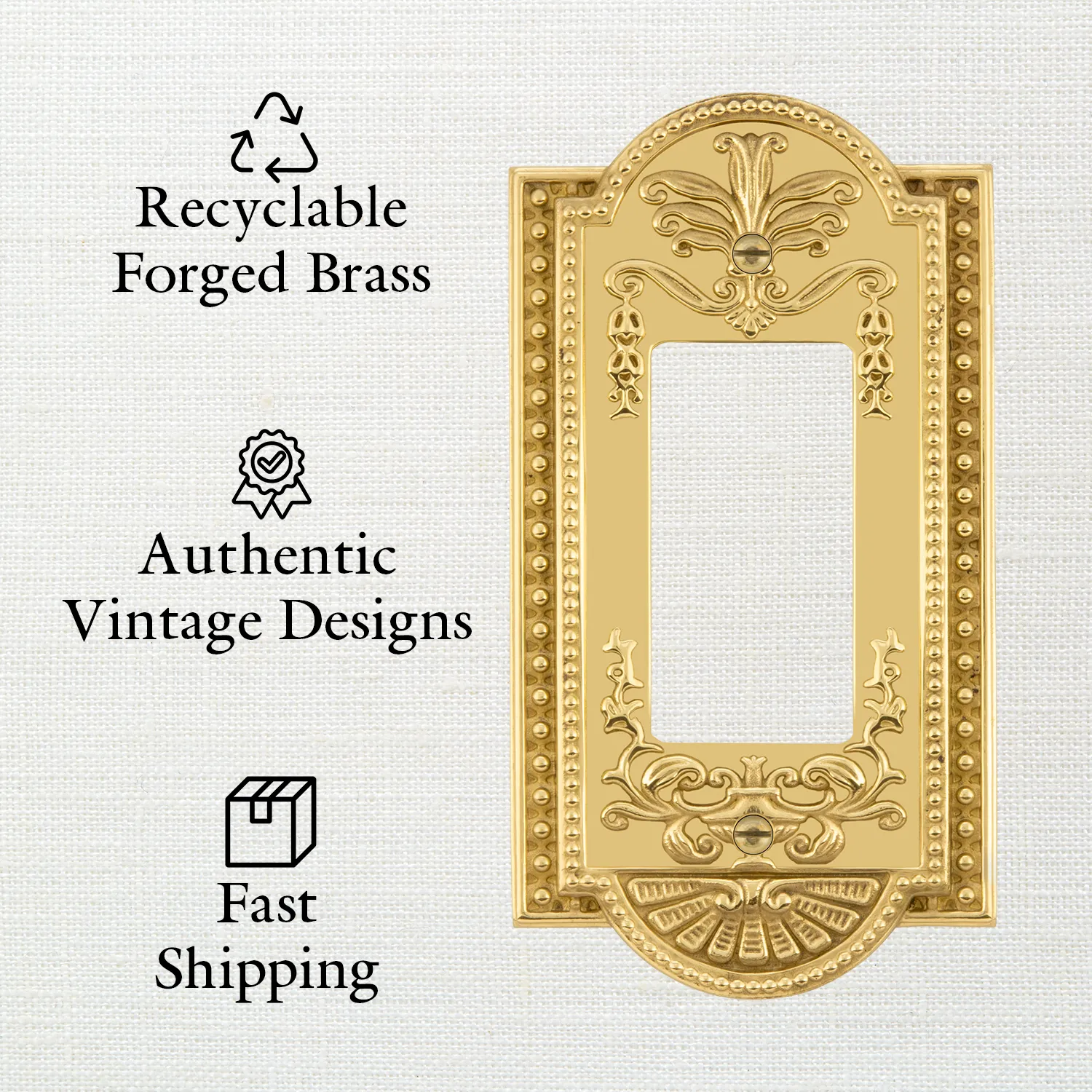 New York Switch Plate with Double Outlet in Antique Brass