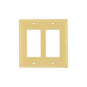 New York Switch Plate with Double Rocker in Unlacquered Brass