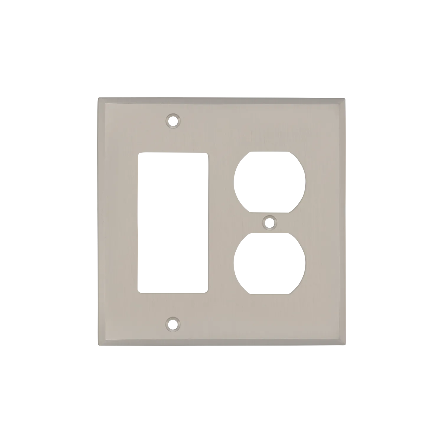 New York Switch Plate with Rocker and Outlet in Satin Nickel