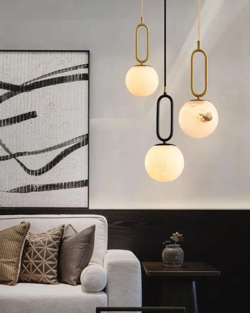 Orbit Glow Marble & Brass Pendant Light