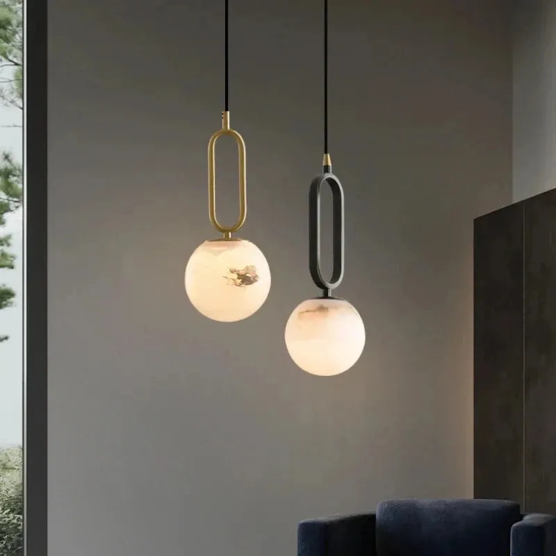 Orbit Glow Marble & Brass Pendant Light